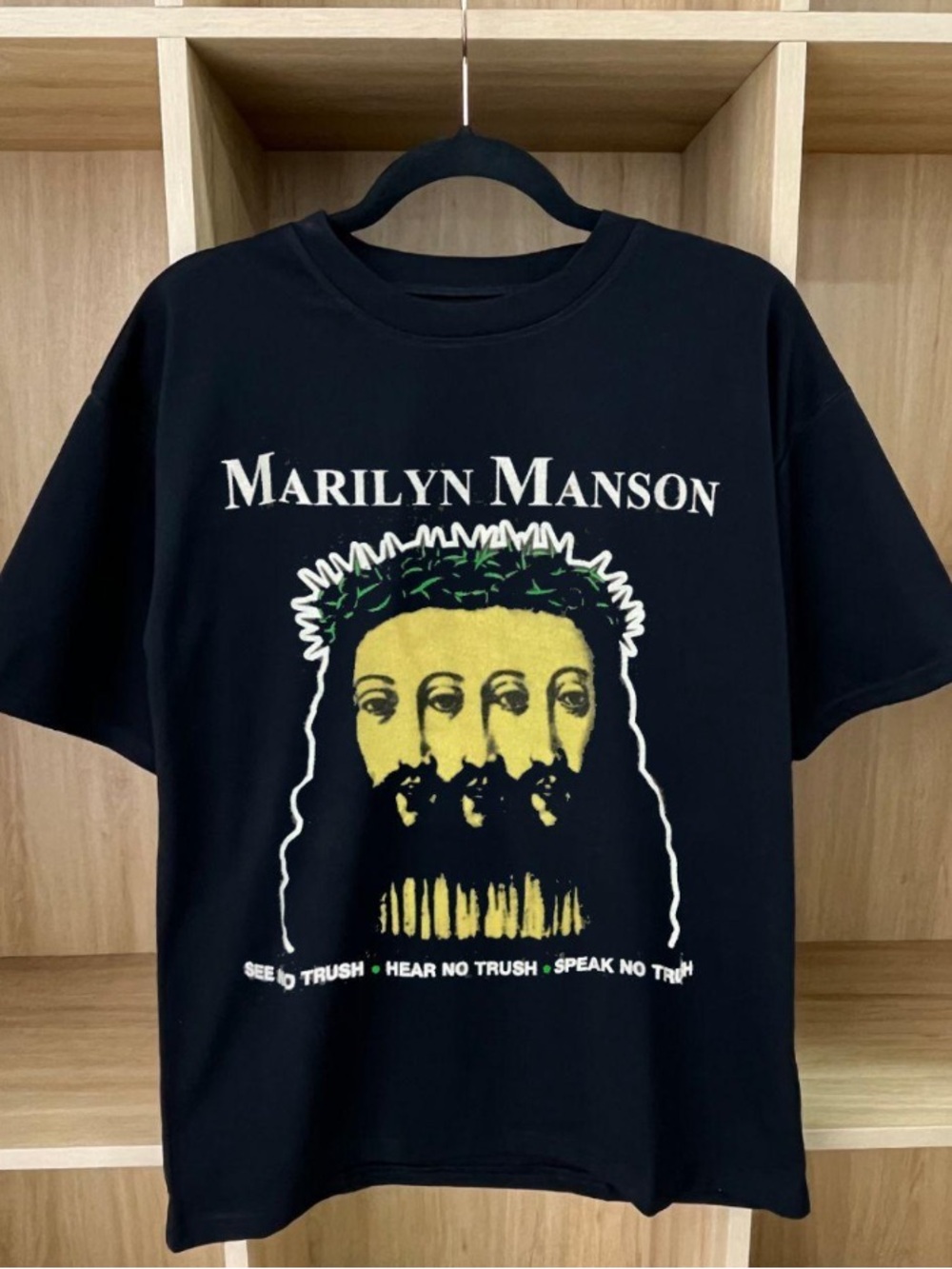 Marilyn Manson Three Headed Portrait Retro Black T-shirt